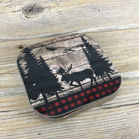 Moose Buffalo Plaid Set of 4 Hardboard Coasters - Picture 7 of 8